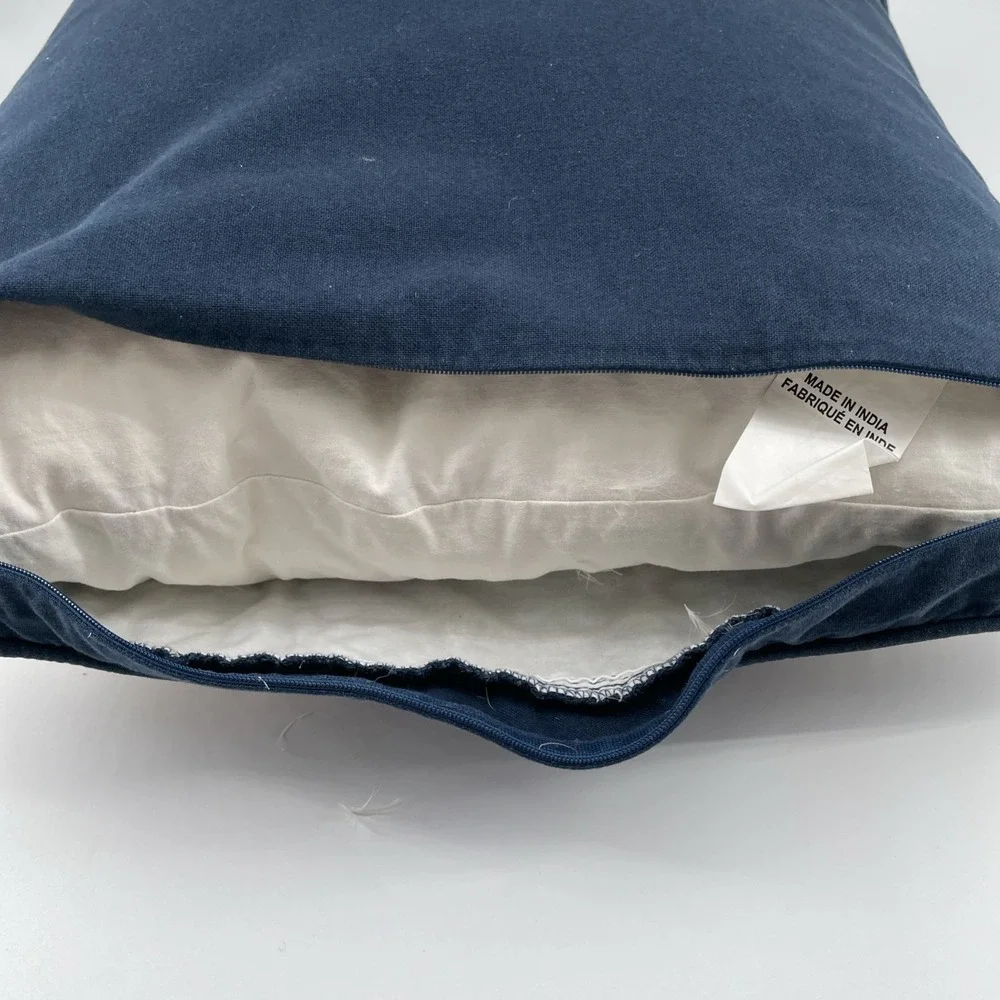 Pottery Barn Romanian Heavily Embroidered Feather Pillow 18x18 Floral Navy‎ Blue